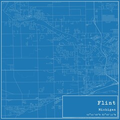 Blueprint US city map of Flint, Michigan.