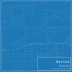 Blueprint US city map of Burton, Michigan.