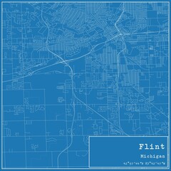 Blueprint US city map of Flint, Michigan.