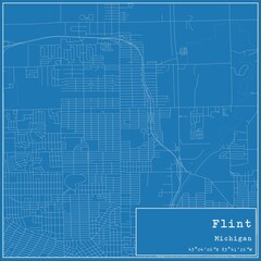Blueprint US city map of Flint, Michigan.