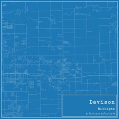 Blueprint US city map of Davison, Michigan.
