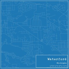 Blueprint US city map of Waterford, Michigan.