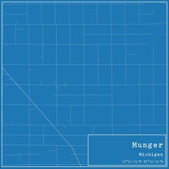 Blueprint US city map of Munger, Michigan.