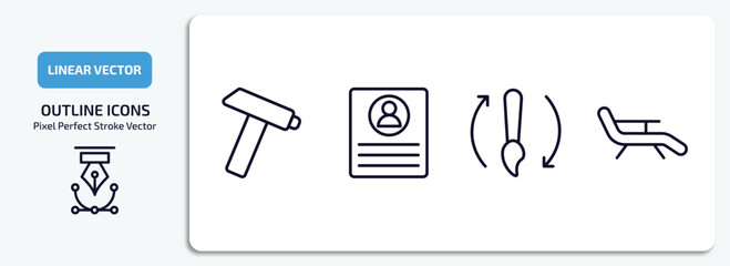 general outline icons set. general thin line icons pack included nail puller, profile list, history brush, deckchair vector.