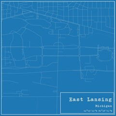 Blueprint US city map of East Lansing, Michigan.