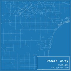 Blueprint US city map of Tawas City, Michigan.