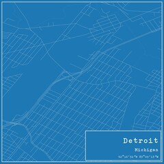 Blueprint US city map of Detroit, Michigan.