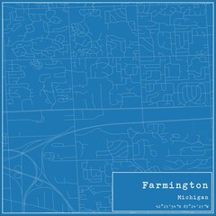 Fototapeta premium Blueprint US city map of Farmington, Michigan.