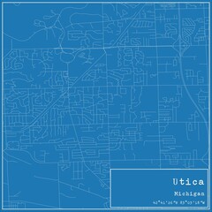 Blueprint US city map of Utica, Michigan.