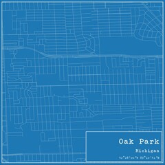 Blueprint US city map of Oak Park, Michigan.