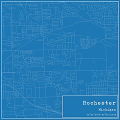 Blueprint US city map of Rochester, Michigan.