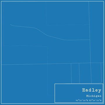 Blueprint US city map of Hadley, Michigan.
