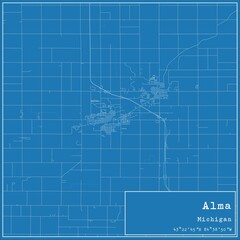 Blueprint US city map of Alma, Michigan.