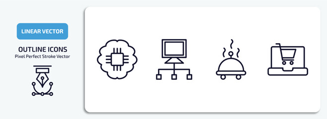 general outline icons set. general thin line icons pack included future technology, bpm, food delivery, ecommerce platform vector.