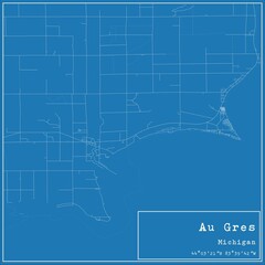 Blueprint US city map of Au Gres, Michigan.