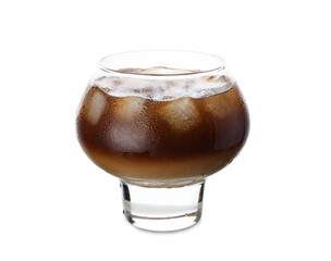 Glass of ice coffee on white background
