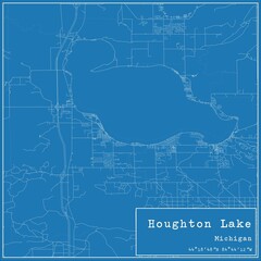 Blueprint US city map of Houghton Lake, Michigan.