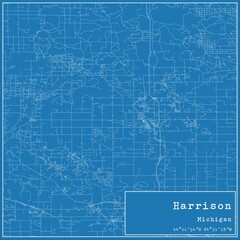 Blueprint US city map of Harrison, Michigan. - obrazy, fototapety, plakaty