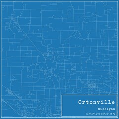 Blueprint US city map of Ortonville, Michigan.