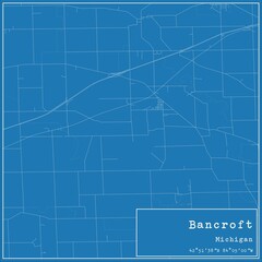 Obraz premium Blueprint US city map of Bancroft, Michigan.