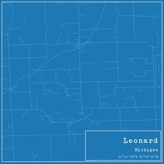 Blueprint US city map of Leonard, Michigan.