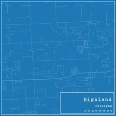 Blueprint US city map of Highland, Michigan.