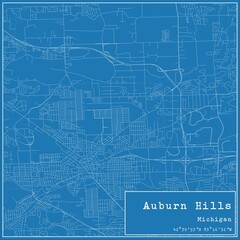 Blueprint US city map of Auburn Hills, Michigan. - obrazy, fototapety, plakaty