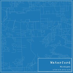 Fototapeta premium Blueprint US city map of Waterford, Michigan.