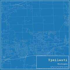 Blueprint US city map of Ypsilanti, Michigan.