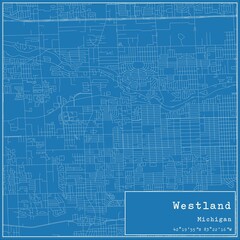 Blueprint US city map of Westland, Michigan.