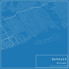 Blueprint US city map of Detroit, Michigan.