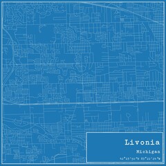 Blueprint US city map of Livonia, Michigan.
