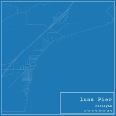 Blueprint US city map of Luna Pier, Michigan.