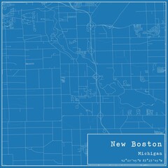 Blueprint US city map of New Boston, Michigan.