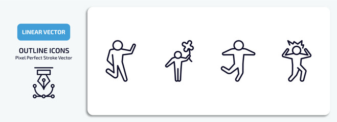 feelings outline icons set. feelings thin line icons pack included crappy human, lucky human, good human, frustrated vector.