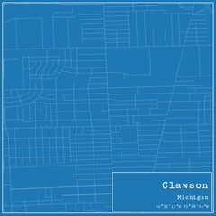 Blueprint US city map of Clawson, Michigan.