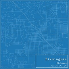 Blueprint US city map of Birmingham, Michigan.