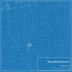 Blueprint US city map of Rensselaer, Indiana.