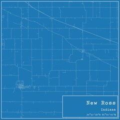 Blueprint US city map of New Ross, Indiana.