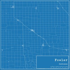 Blueprint US city map of Fowler, Indiana.