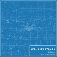Blueprint US city map of Crawfordsville, Indiana.