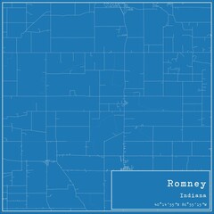 Blueprint US city map of Romney, Indiana.