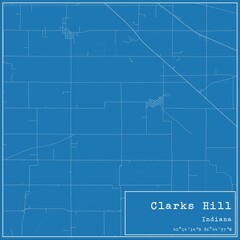 Blueprint US city map of Clarks Hill, Indiana.