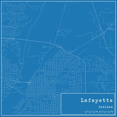 Blueprint US city map of Lafayette, Indiana.