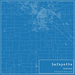 Blueprint US city map of Lafayette, Indiana.