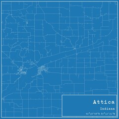 Blueprint US city map of Attica, Indiana.