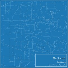 Blueprint US city map of Poland, Indiana.