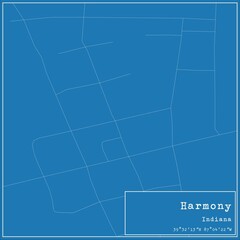 Fototapeta premium Blueprint US city map of Harmony, Indiana.