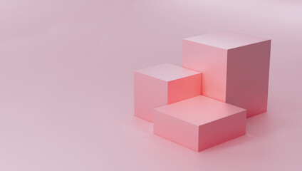 Pink pastel colored Cubes podium pedestal for product background on empty pink background 3d Illustration