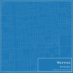Blueprint US city map of Warren, Michigan.